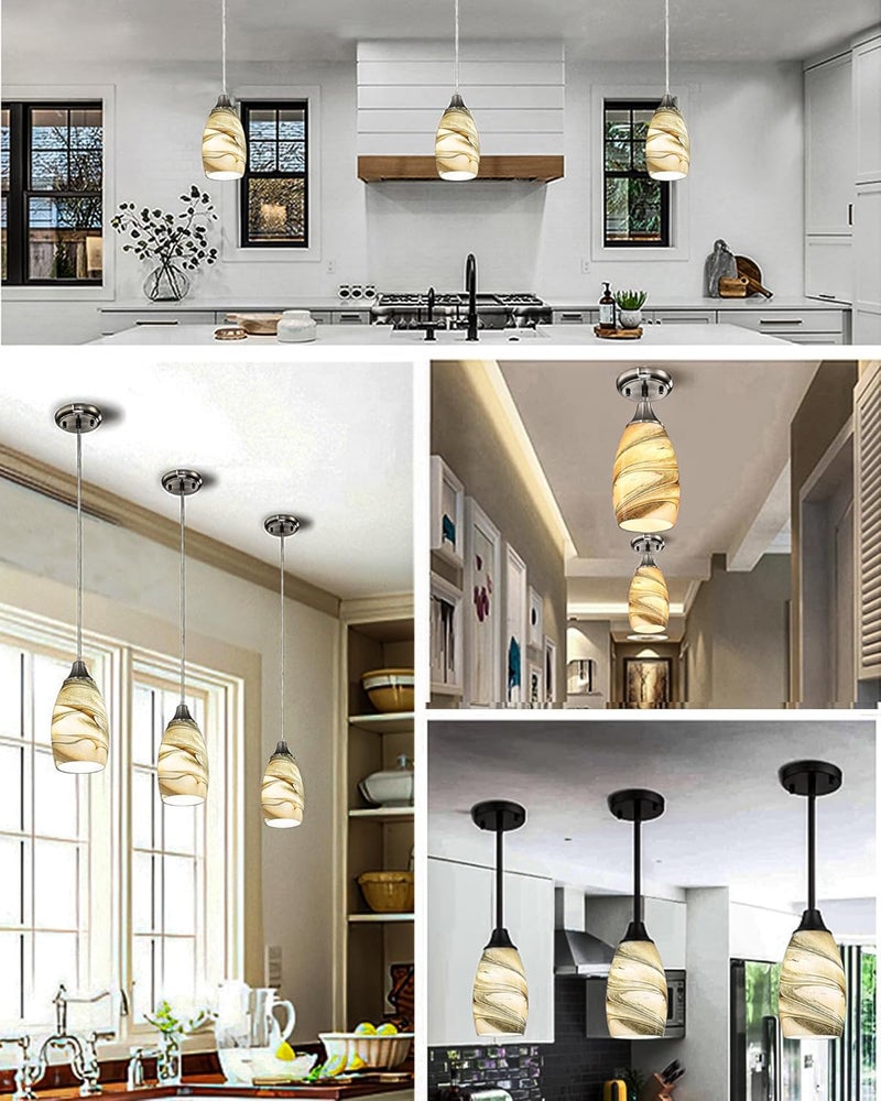 karyfine Oval Glass Pendant Lamp Shade - Grey Blue Art Glass Light Covers for Kitchen Island Pendant Light Replacement (Light Brown) - Image 5